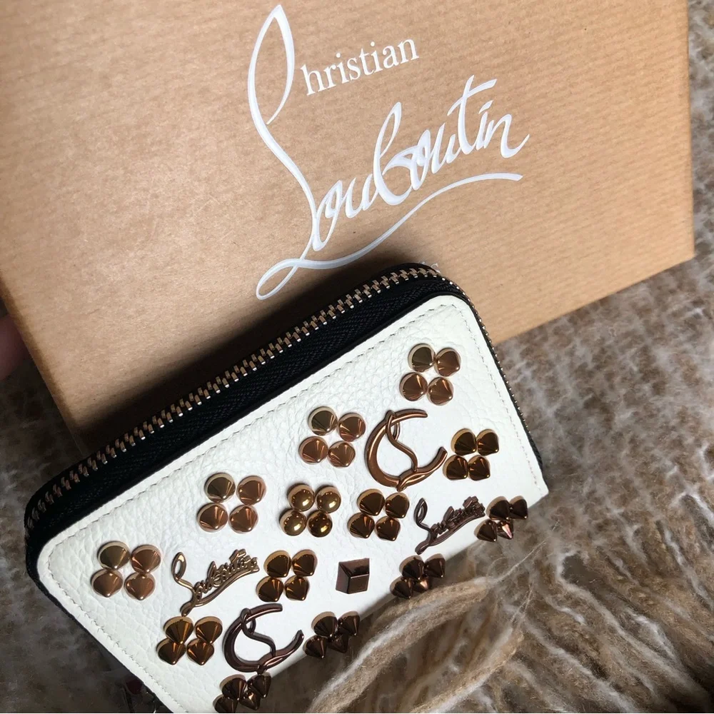 Christian Louboutin Panettone White Leather Stud Small Coin Purse Wallet - Picture 9 of 15